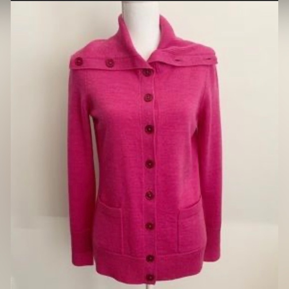 Talbots Pink Pure Merino Wool Button Up Folded Collar Cardigan Sweater - Picture 1 of 11
